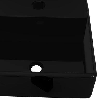 Ceramic Bathroom Sink Basin with Faucet Hole Black Square - 380×300×115mm
