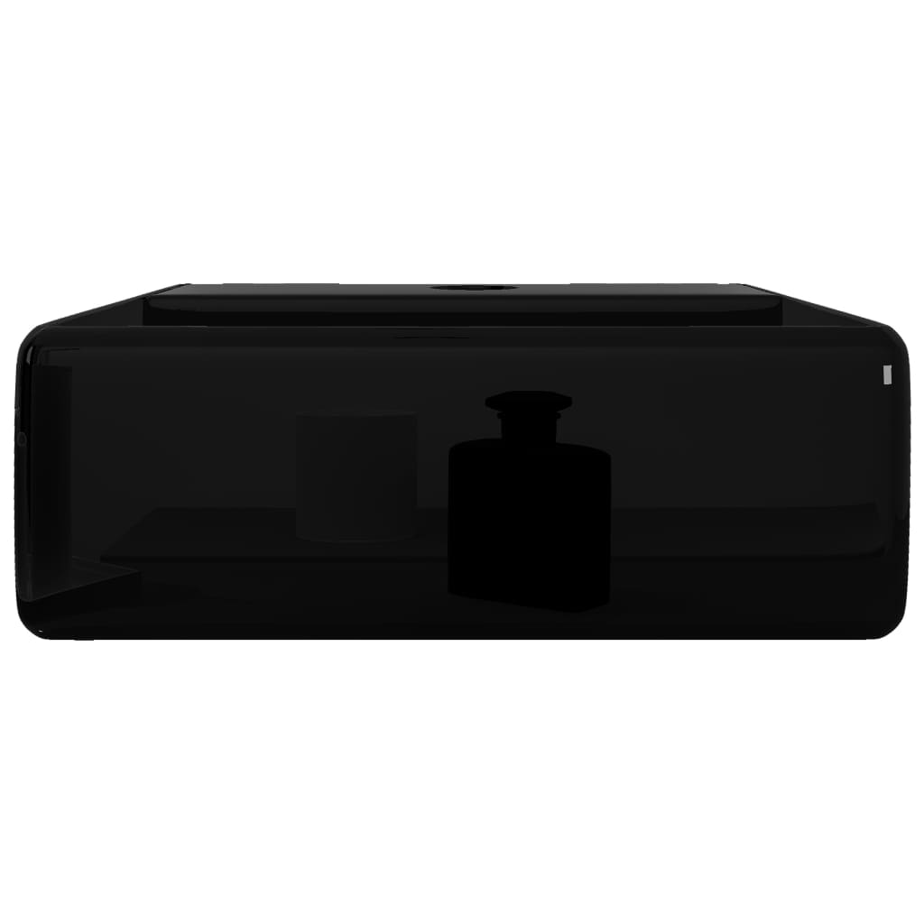 Ceramic Bathroom Sink Basin with Faucet Hole Black Square - 380×300×115mm