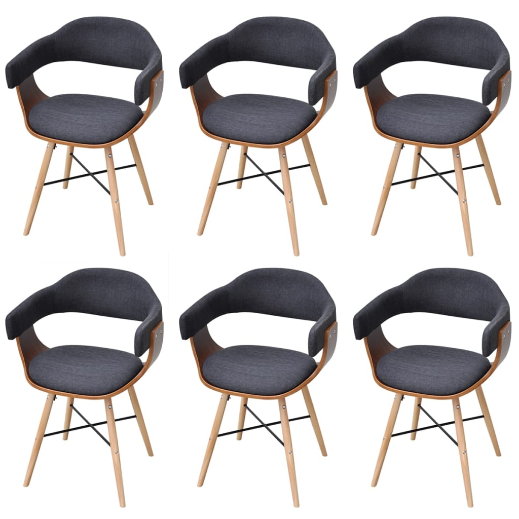 Dining Chairs 6 pcs Dark Grey Bent Wood and Fabric - 53×45×76cm