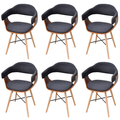 Dining Chairs 6 pcs Dark Grey Bent Wood and Fabric - 53×45×76cm