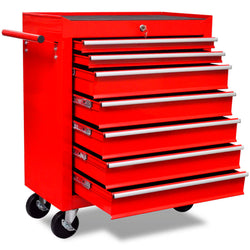 Workshop Tool Trolley 7 Drawers Red