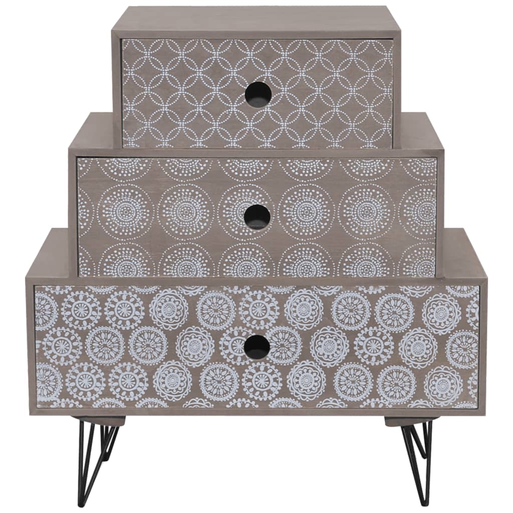 Nightstand with 3 Drawers Grey