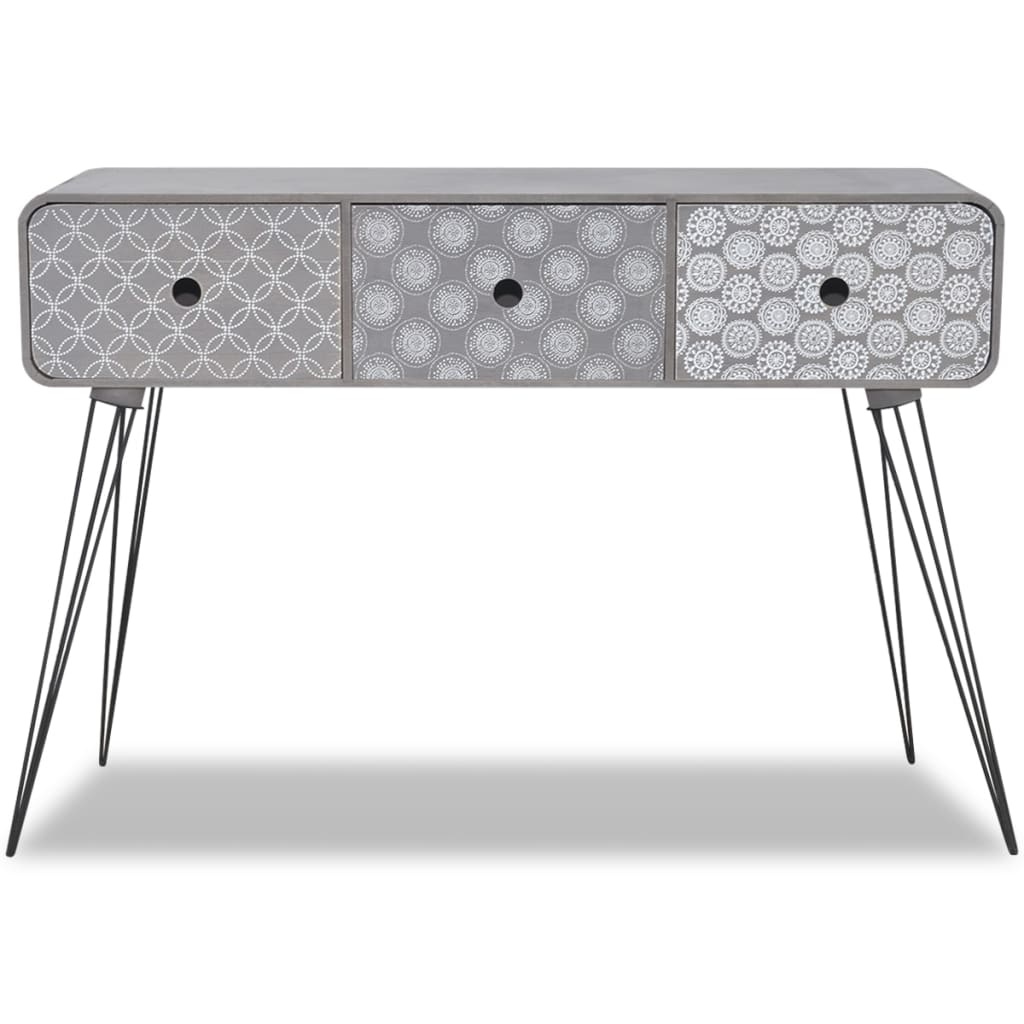 Console Table with 3 Drawers Grey