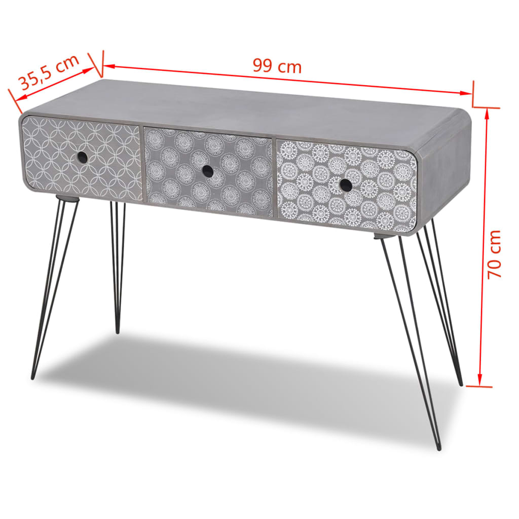 Console Table with 3 Drawers Grey