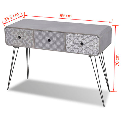 Console Table with 3 Drawers Grey