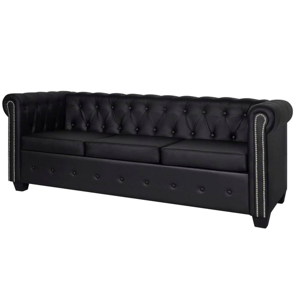  Chesterfield 3-Seater Artificial Leather Black