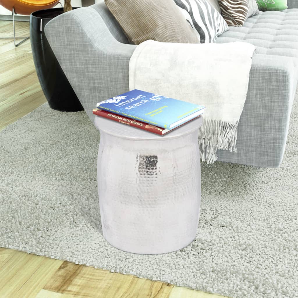 Hammered Aluminium Stool/Side Table Silver - 36×42cm