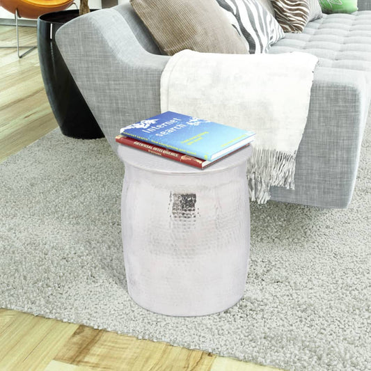 Hammered Aluminium Stool/Side Table Silver - 36×42cm