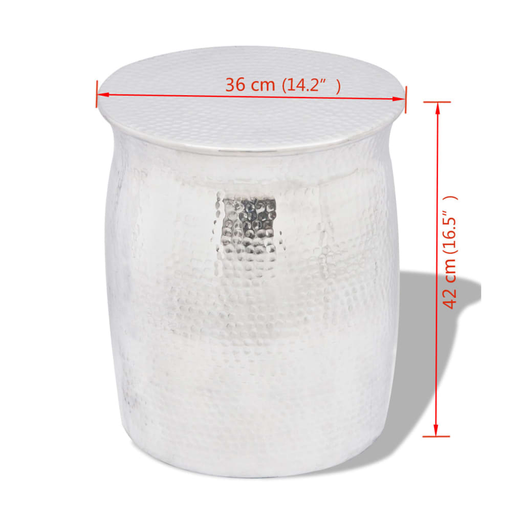 Hammered Aluminium Stool/Side Table Silver - 36×42cm