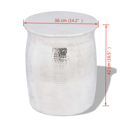 Hammered Aluminium Stool/Side Table Silver - 36×42cm