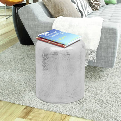 Hammered Aluminium Stool/Side Table Silver - 36×47cm