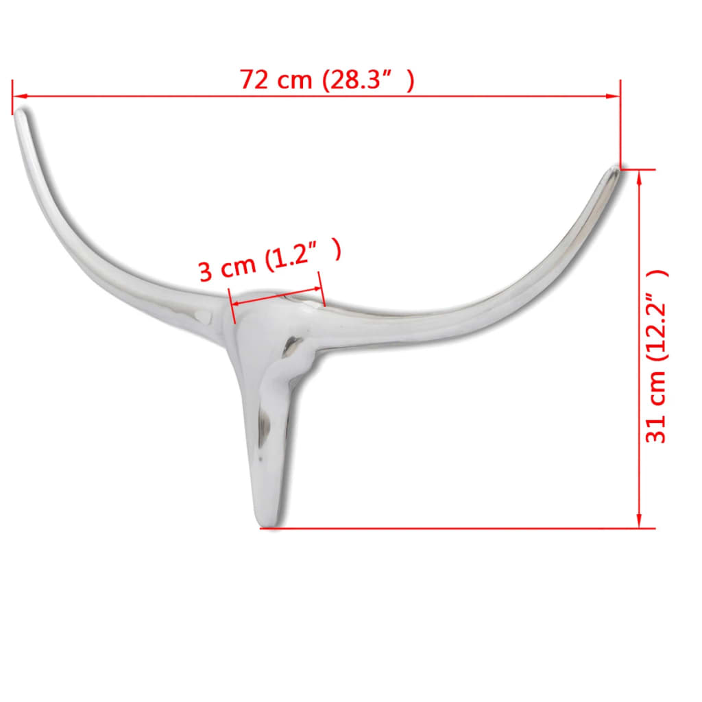 Wall Mounted Aluminium BullÃ¢â‚¬â„¢s Head Decoration Silver 72 cm
