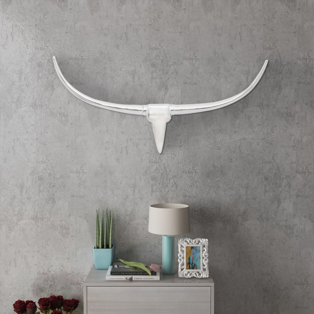 Wall Mounted Aluminium BullÃ¢â‚¬â„¢s Head Decoration Silver 96 cm