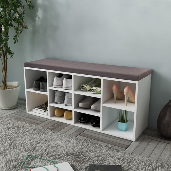  Shoe Storage Bench 10 Compartments White