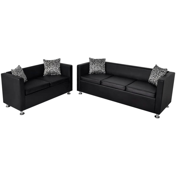  Sofa Set Artificial Leather 3-Seater and 2-Seater Black