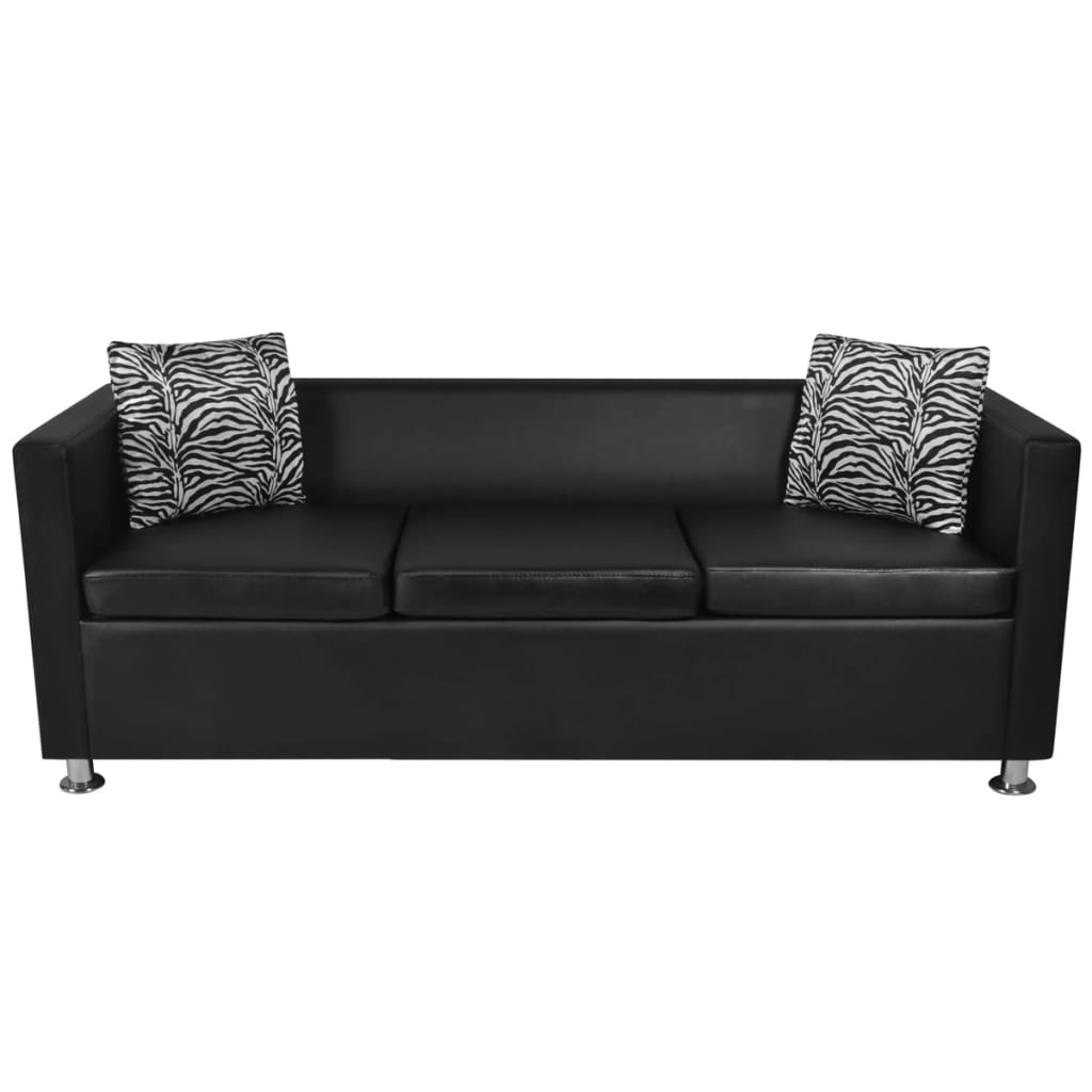 Sofa Set Artificial Leather 3-Seater 2-Seater Armchair Black