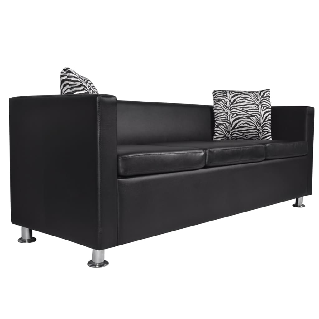 Sofa Set Artificial Leather 3-Seater 2-Seater Armchair Black