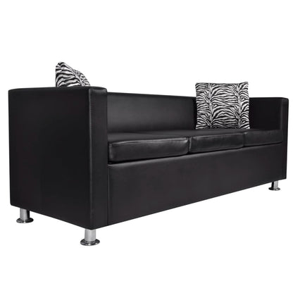 Sofa Set Artificial Leather 3-Seater 2-Seater Armchair Black