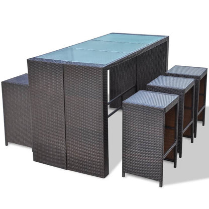 7 Piece Garden Bar Set with Cushions Poly Rattan Brown - 40×40×80cm