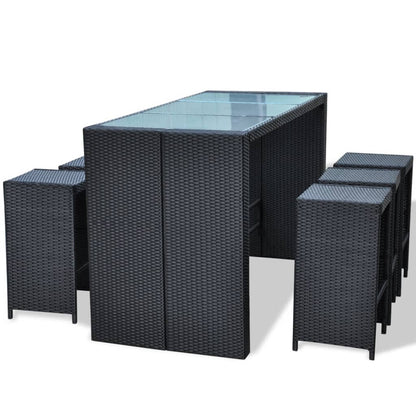 7 Piece Garden Bar Set with Cushions Poly Rattan Black - 40×40×80cm