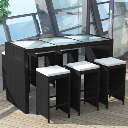 7 Piece Garden Bar Set with Cushions Poly Rattan Black - 40×40×80cm