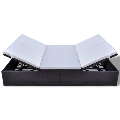 Double Sun Lounger with Cushion Poly Rattan Brown - 194×120×31cm
