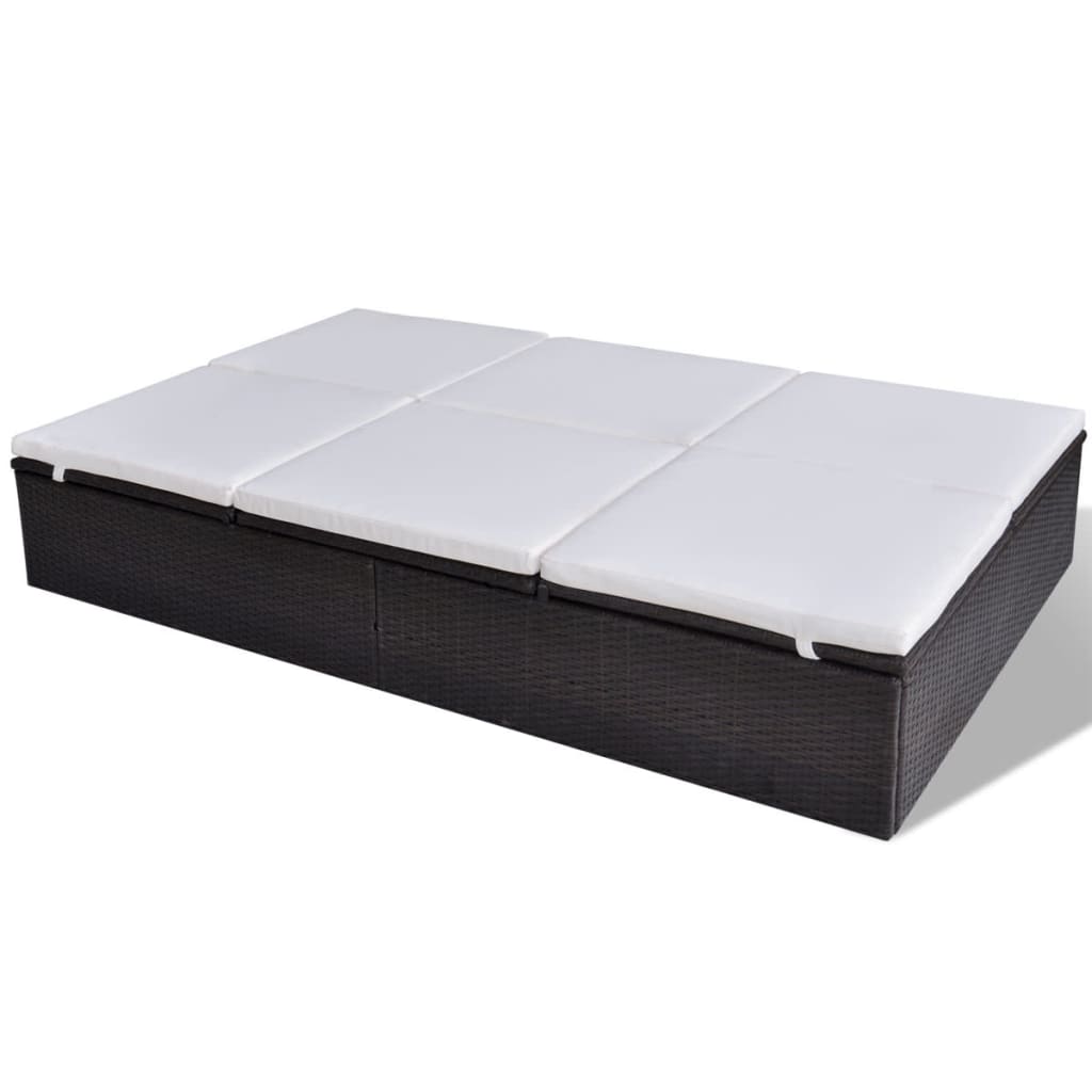 Double Sun Lounger with Cushion Poly Rattan Brown - 194×120×31cm