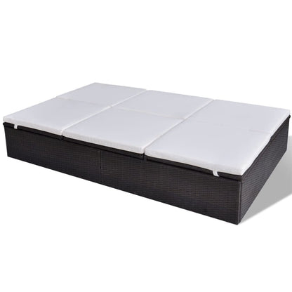 Double Sun Lounger with Cushion Poly Rattan Brown - 194×120×31cm