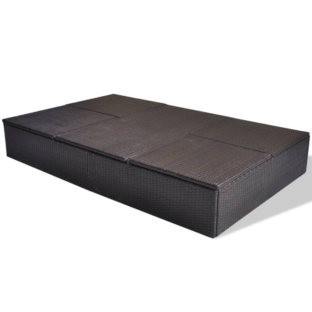 Double Sun Lounger with Cushion Poly Rattan Brown - 194×120×31cm