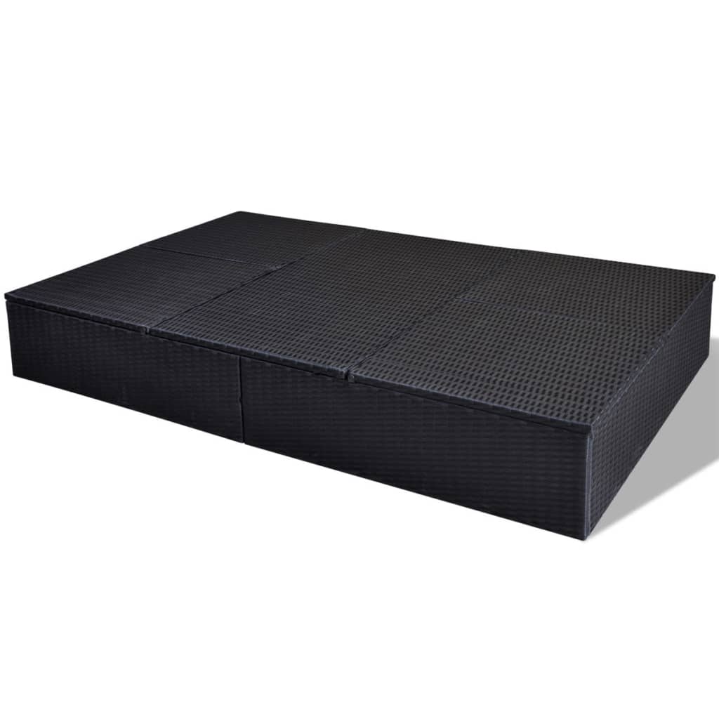 Double Sun Lounger with Cushion Poly Rattan Black - 194×120×31cm