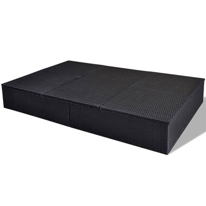 Double Sun Lounger with Cushion Poly Rattan Black - 194×120×31cm