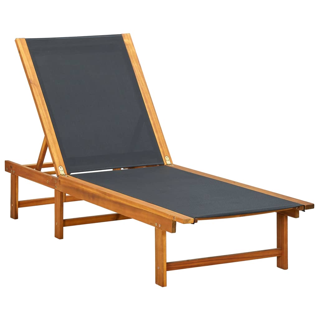 Sun Lounger Solid Acacia Wood - 200×66×34cm