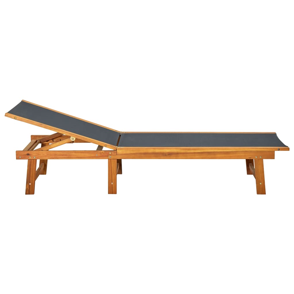 Sun Lounger Solid Acacia Wood - 200×66×34cm