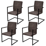 Cantilever Dining Chairs 4 pcs Brown Leather