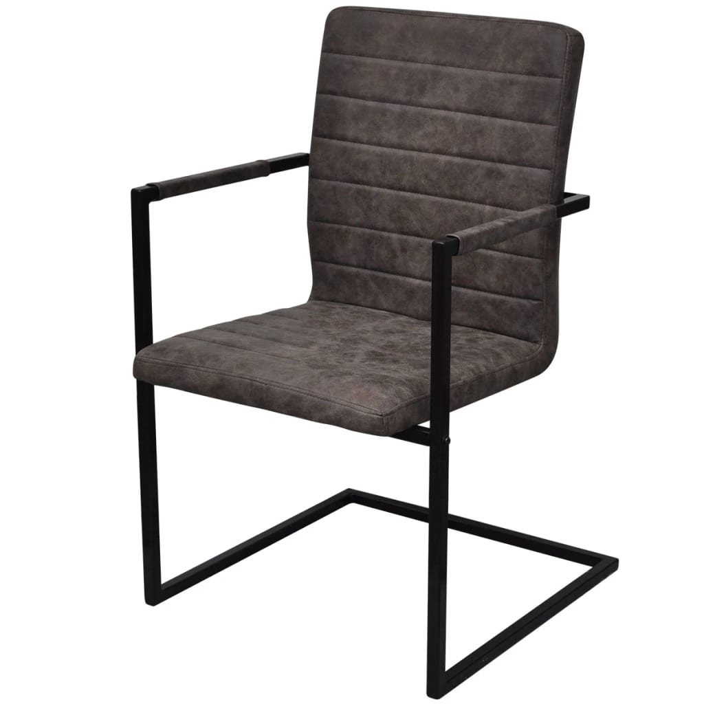 Cantilever Dining Chairs 4 pcs Brown Leather