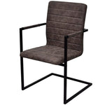 Cantilever Dining Chairs 4 pcs Brown Leather