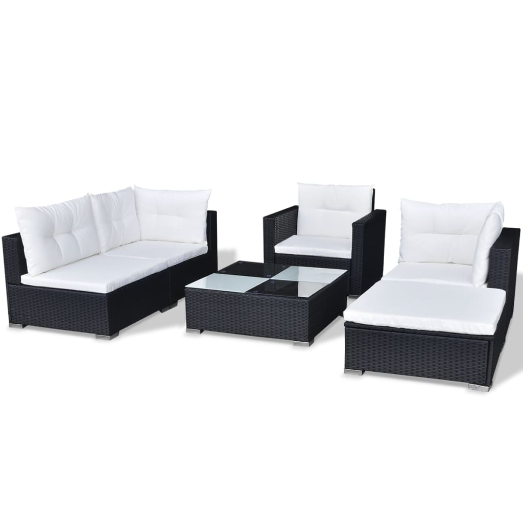 6 Piece Garden Lounge Set with Cushions Poly Rattan Black