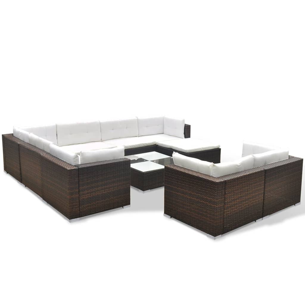 10 Piece Garden Lounge Set with Cushions Poly Rattan Brown - 70×70×52.5cm