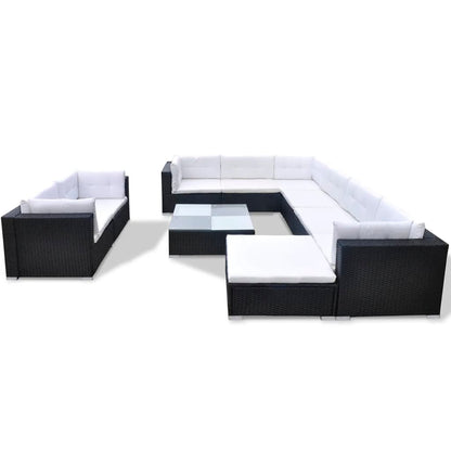 10 Piece Garden Lounge Set with Cushions Poly Rattan Black - 70×70×52.5cm