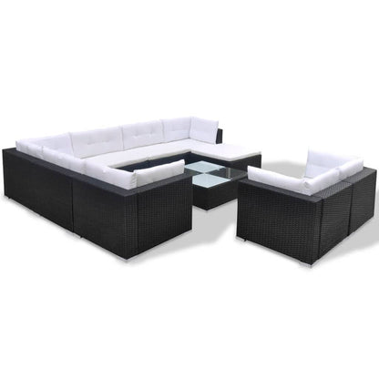 10 Piece Garden Lounge Set with Cushions Poly Rattan Black - 70×70×52.5cm