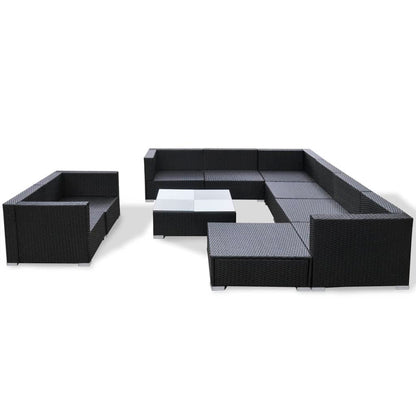 10 Piece Garden Lounge Set with Cushions Poly Rattan Black - 70×70×52.5cm