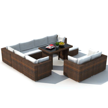 10 Piece Garden Lounge Set with Cushions Poly Rattan Brown - 70×70×56cm
