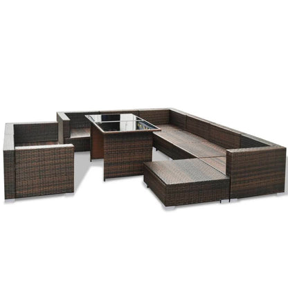 10 Piece Garden Lounge Set with Cushions Poly Rattan Brown - 70×70×56cm