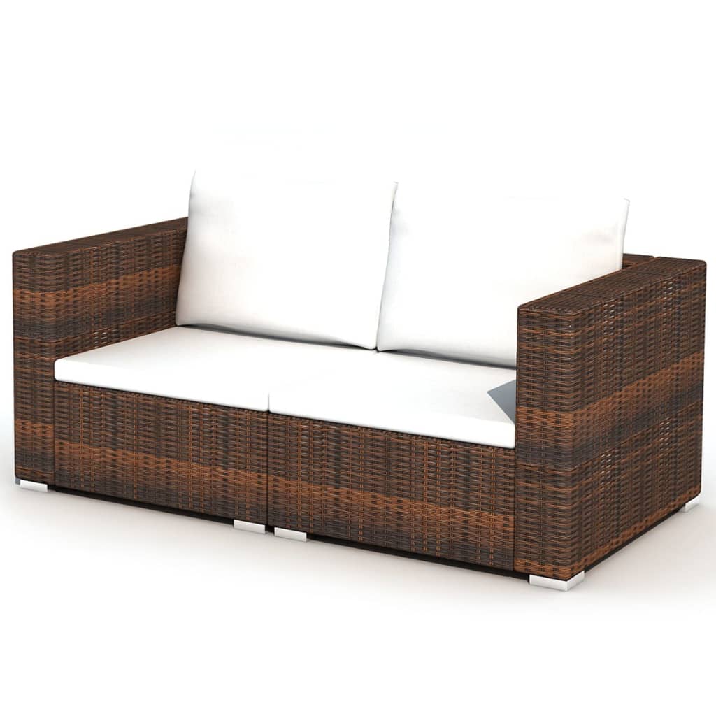 10 Piece Garden Lounge Set with Cushions Poly Rattan Brown - 70×70×56cm