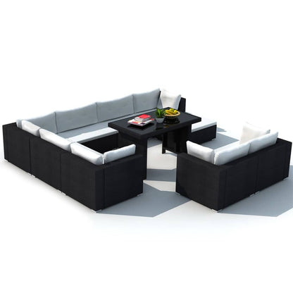 10 Piece Garden Lounge Set with Cushions Poly Rattan Black - 70×70×56cm