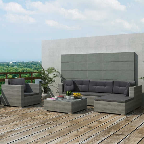  6 Piece Garden Lounge Set with Cushions Poly Rattan Grey