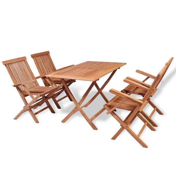  5 Piece Folding Outdoor Dining Set Solid Teak Wood