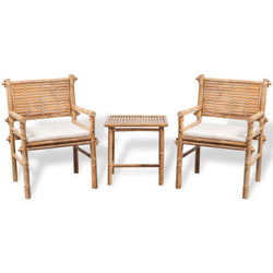 3 Piece Bistro Set with Cushions Bamboo