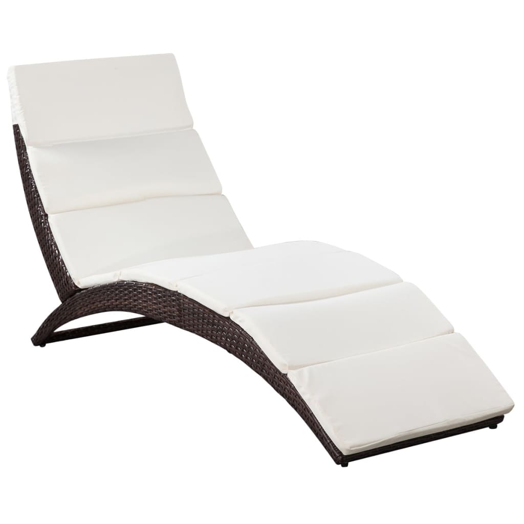 Folding Sun Lounger with Cushion Poly Rattan Brown - 162×64×86cm
