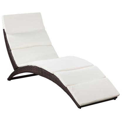 Folding Sun Lounger with Cushion Poly Rattan Brown - 162×64×86cm